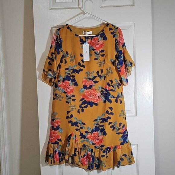 Cupshe Semi Sheer Lined Orange Floral Midi Ruffle Summer Dress Size S - Picture 1 of 8